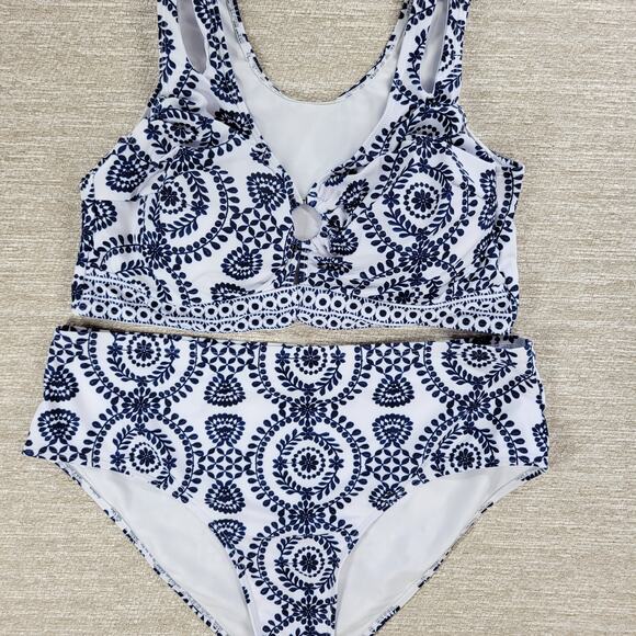 Bikini Swimwear Womens 4XL Blue‎ White Keyhole Soft Padding Swim Beach Summer - Picture 9 of 14
